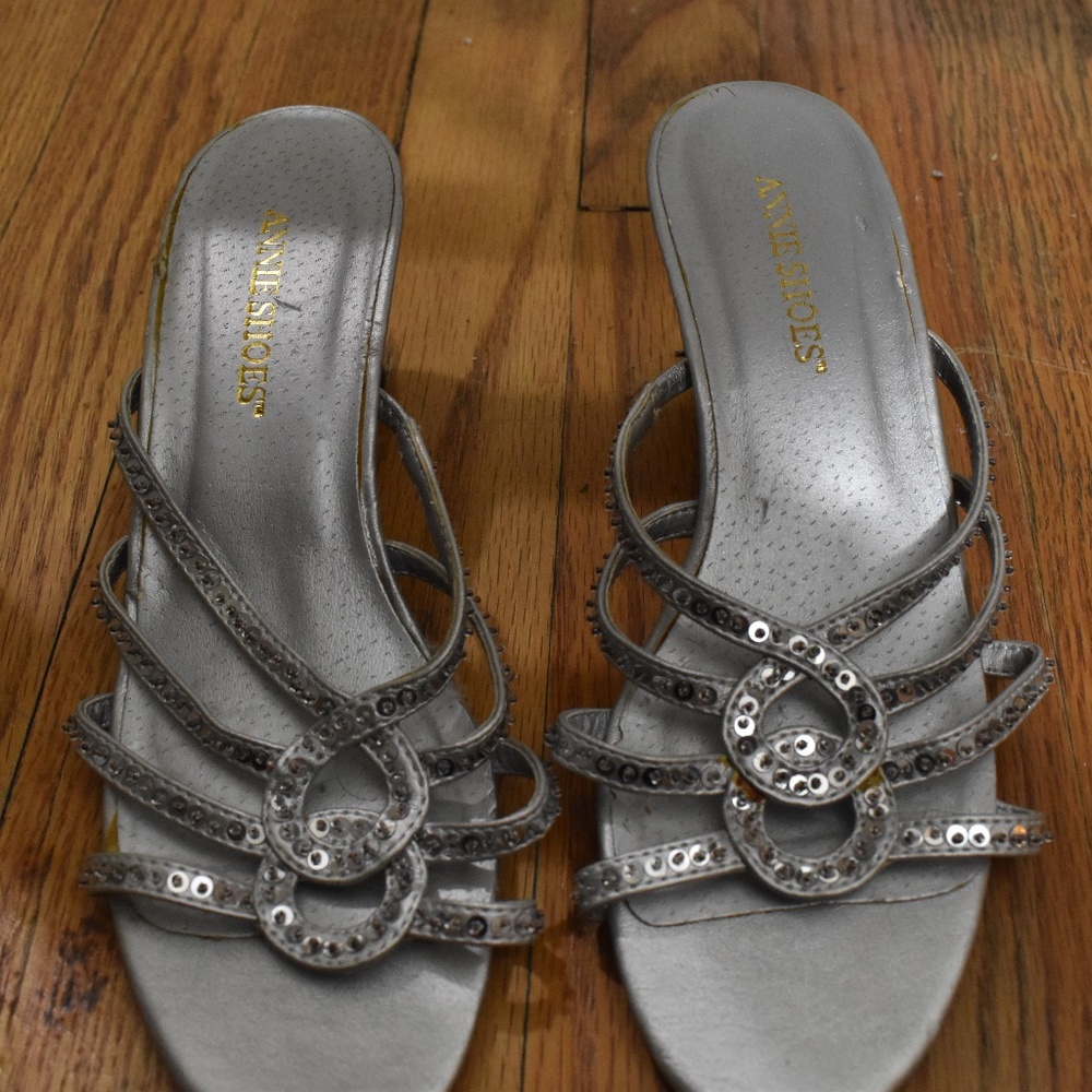 Annie Shoes Silver Sandals, Size 8